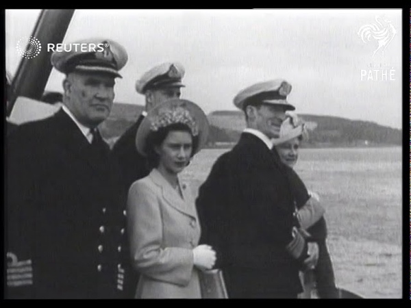HMs Home Fleet at anchor on the River Clyde receives Royal Family visit 1947