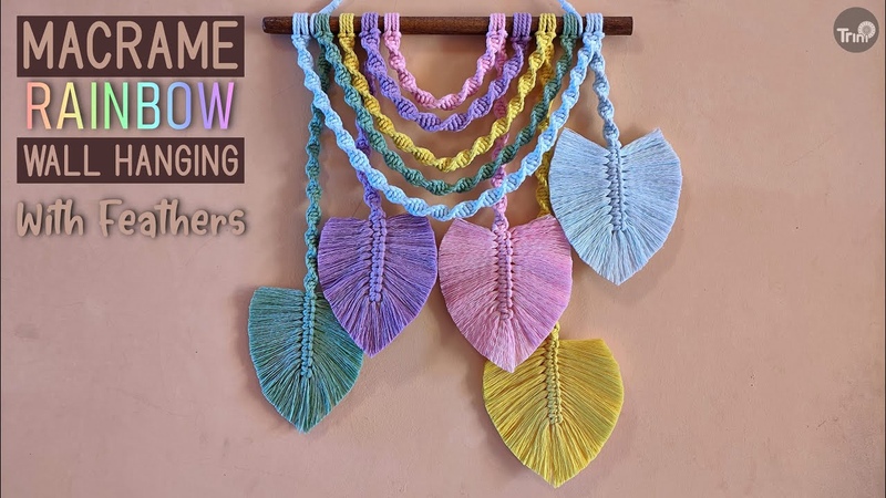 Macrame Rainbow Wall Hanging, Macrame Feathers, Macrame Leaves Wall
