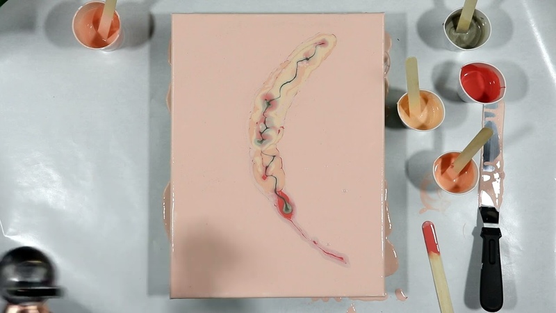 (875) Beautiful Peach and Pewter Dutch Pour Painting Acrylic Pouring