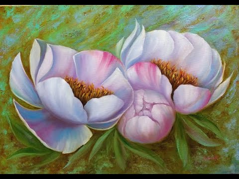 Рисуем ПИОНЫ маслом. Как нарисовать пионы маслом легко Peony